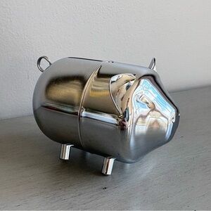 VTG Retro Metal Shiny Chrome Silver Tone Coin Piggy Bank Collectible Child Youth